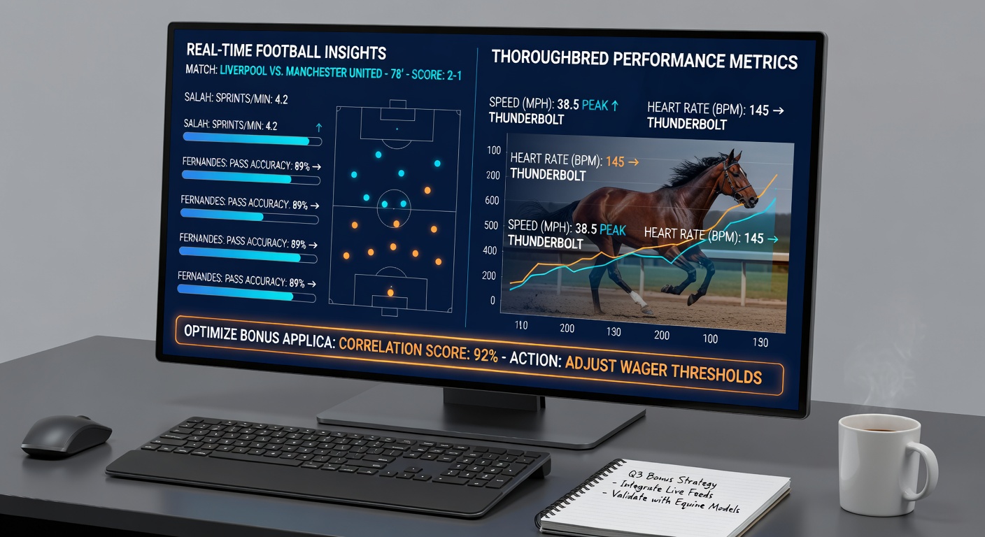 Analytics dashboard displaying synchronized soccer live stats and thoroughbred speed figures for bonus optimization in accumulators