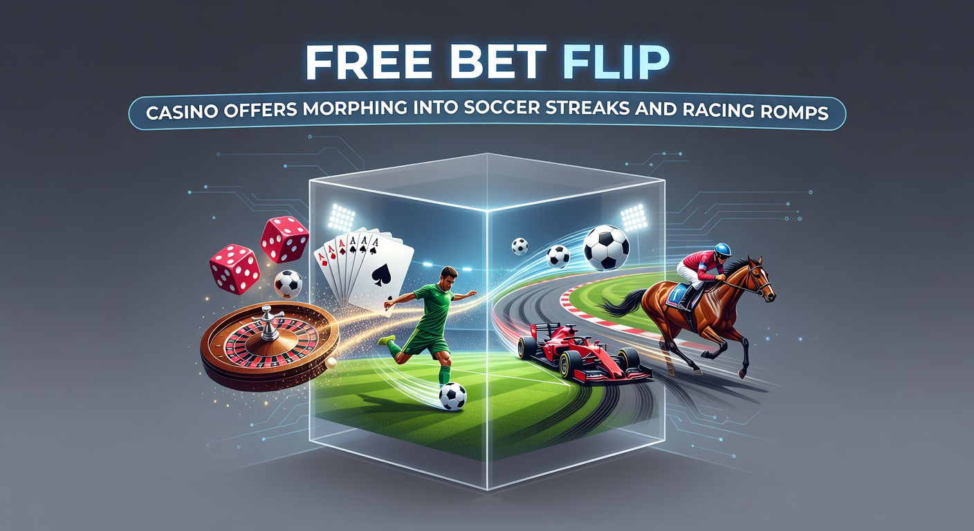 Graphic showing a chain of soccer wins linked to casino bonus icons, representing accumulator streaks powered by flipped free bets