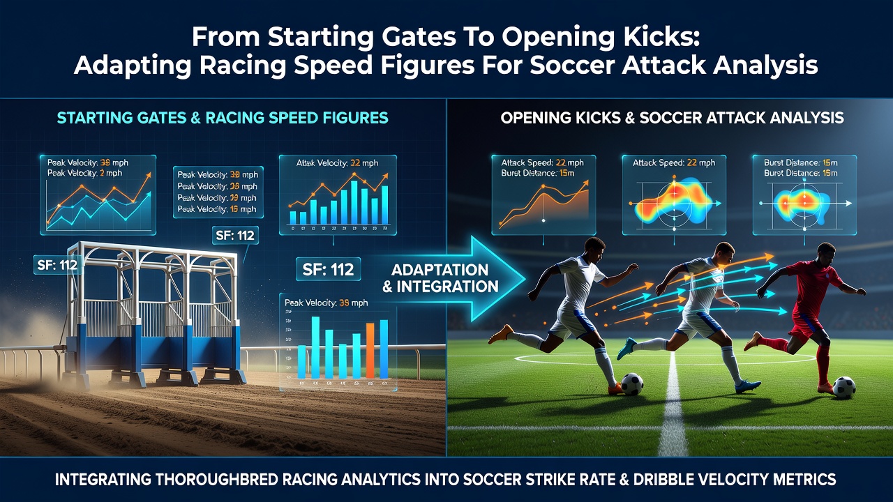 Diagram showing speed figure calculations adapted from racing tracks to soccer pitch zones during attacking sequences
