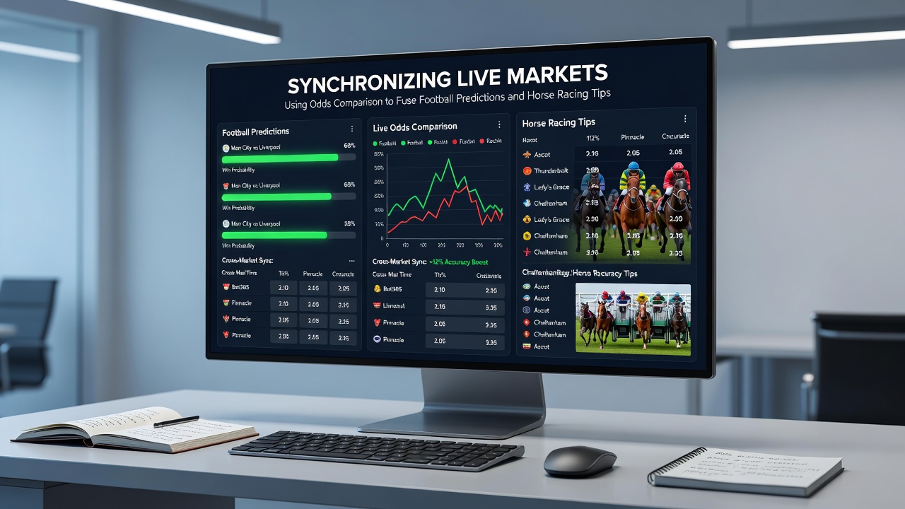 Accumulator builder interface showing combined football and horse racing selections with live odds and free bet allocation options