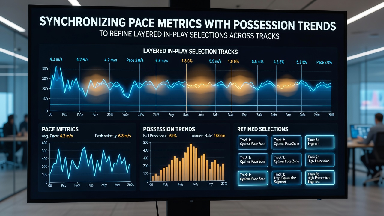 Split-screen display of live sectional timing on a racecourse alongside real-time possession heat maps on a football pitch